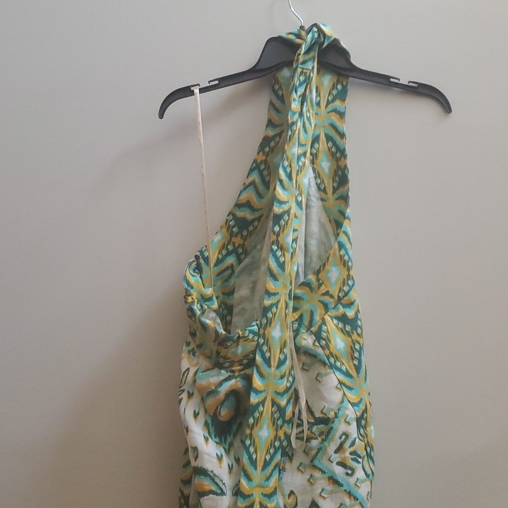 FARM RIO HALTER NECK TROPICAL LINEN MAXI SUNDRESS IN GREEN / SIZE:LARGE - Picture 15 of 16